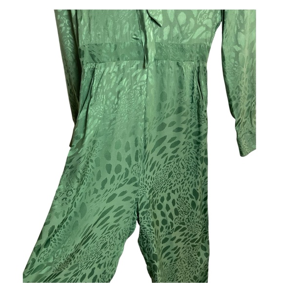 Topshop Green Jacquard Tie Neck Jumpsuit Long Sleeve Size US 2 Elegant - Picture 4 of 12